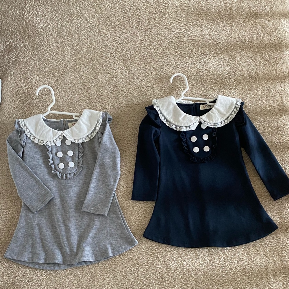 UBaby Peter Pan Dresses Navy & Grey NWOT 3-4yrs
